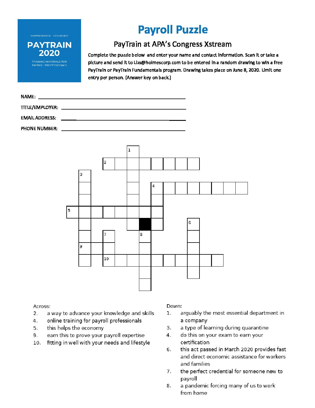 2020 Crossword Puzzle PAYO PayrollOrg
