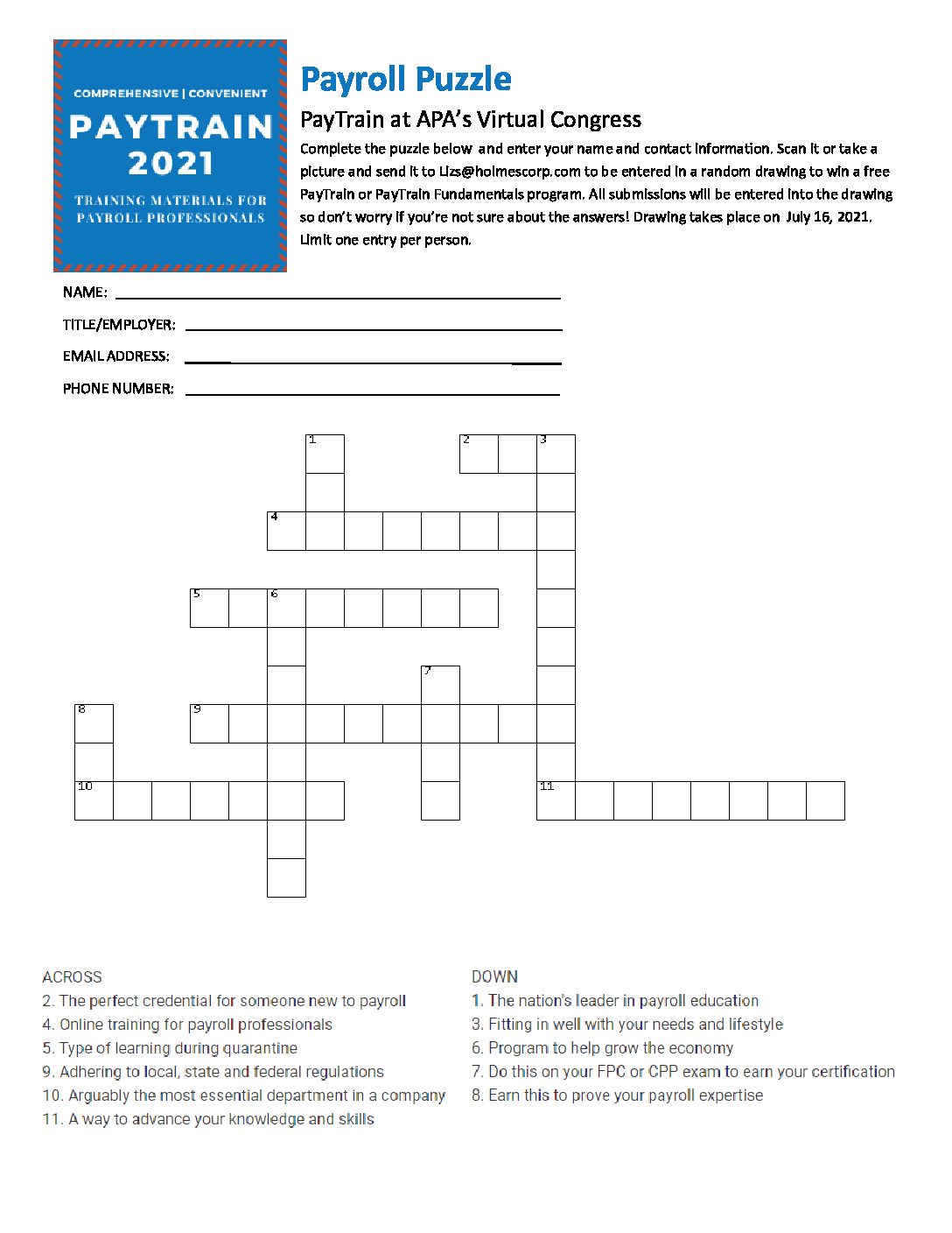 2021 Crossword Puzzle Virtual Congress PAYO PayrollOrg