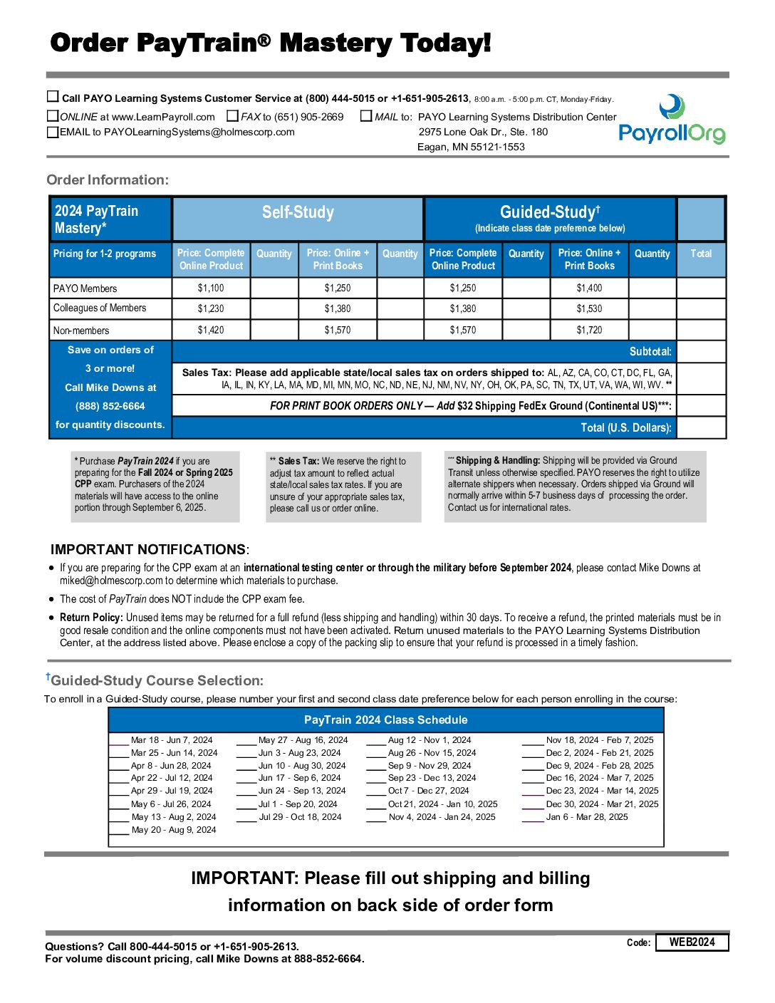 2024 PAYO PayTrain Mastery Order Form | PAYO- PayrollOrg